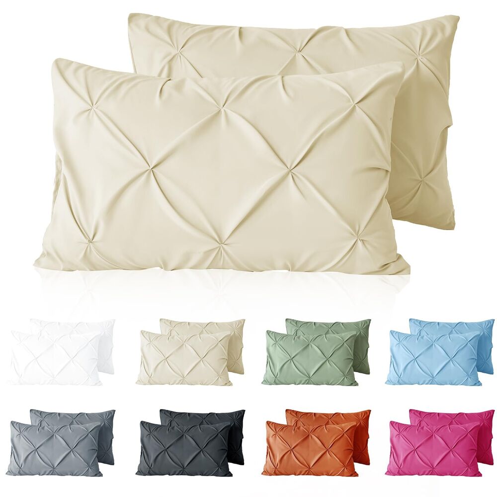 Set of 2, Pintuck Pillow Cases King Size Beige, Envelope Closure